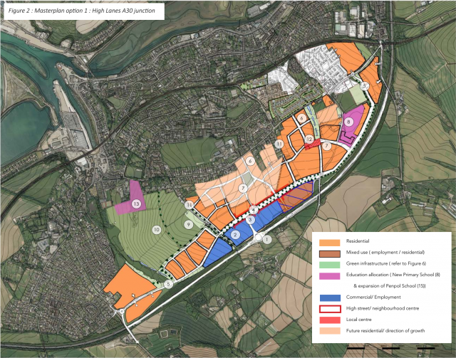 Figure 2 : Masterplan option 1 : High Lanes A30 junction